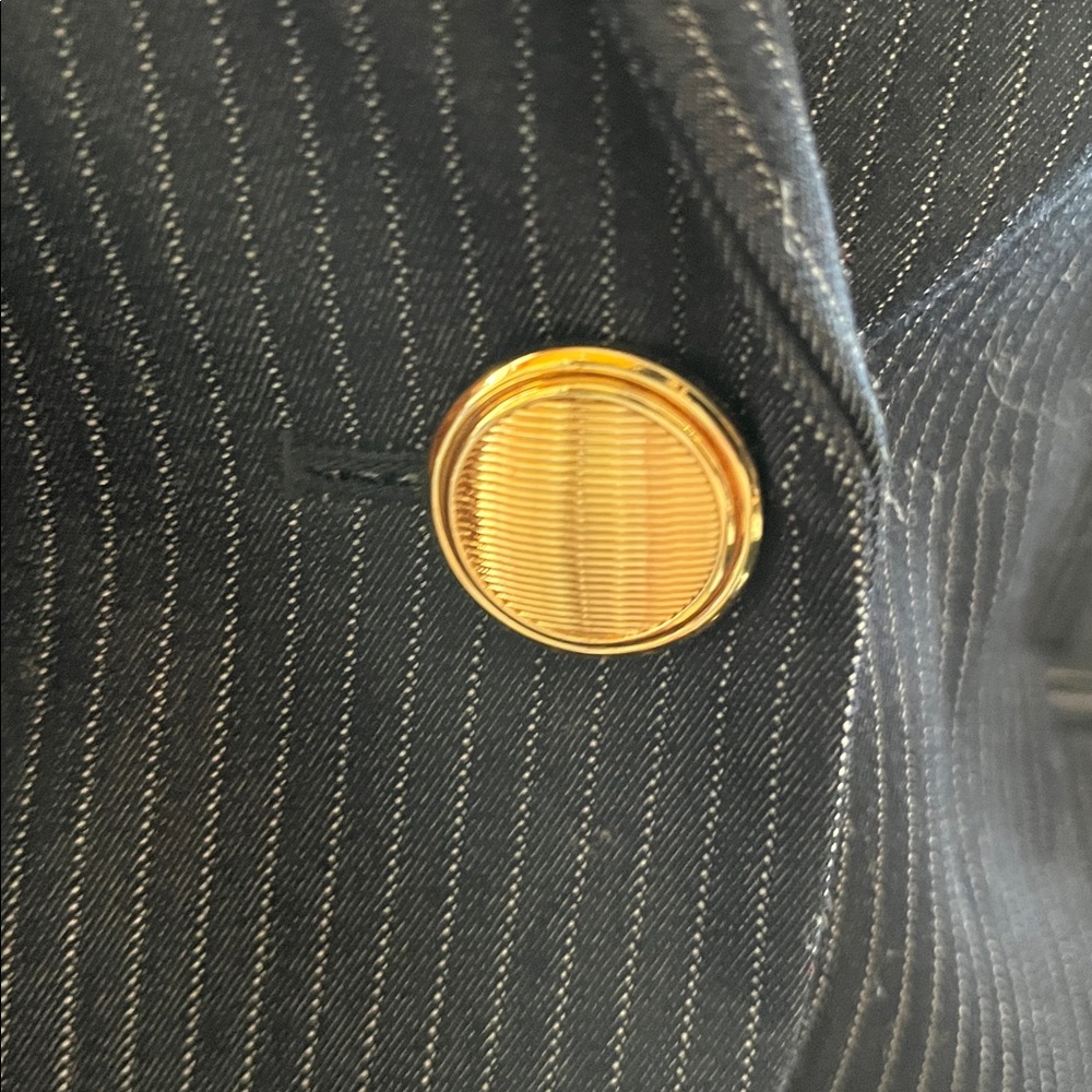 Express Blue & White Fitted Pinstripe Blazer w/pouf shoulders gold button Size 6 - Picture 7 of 13